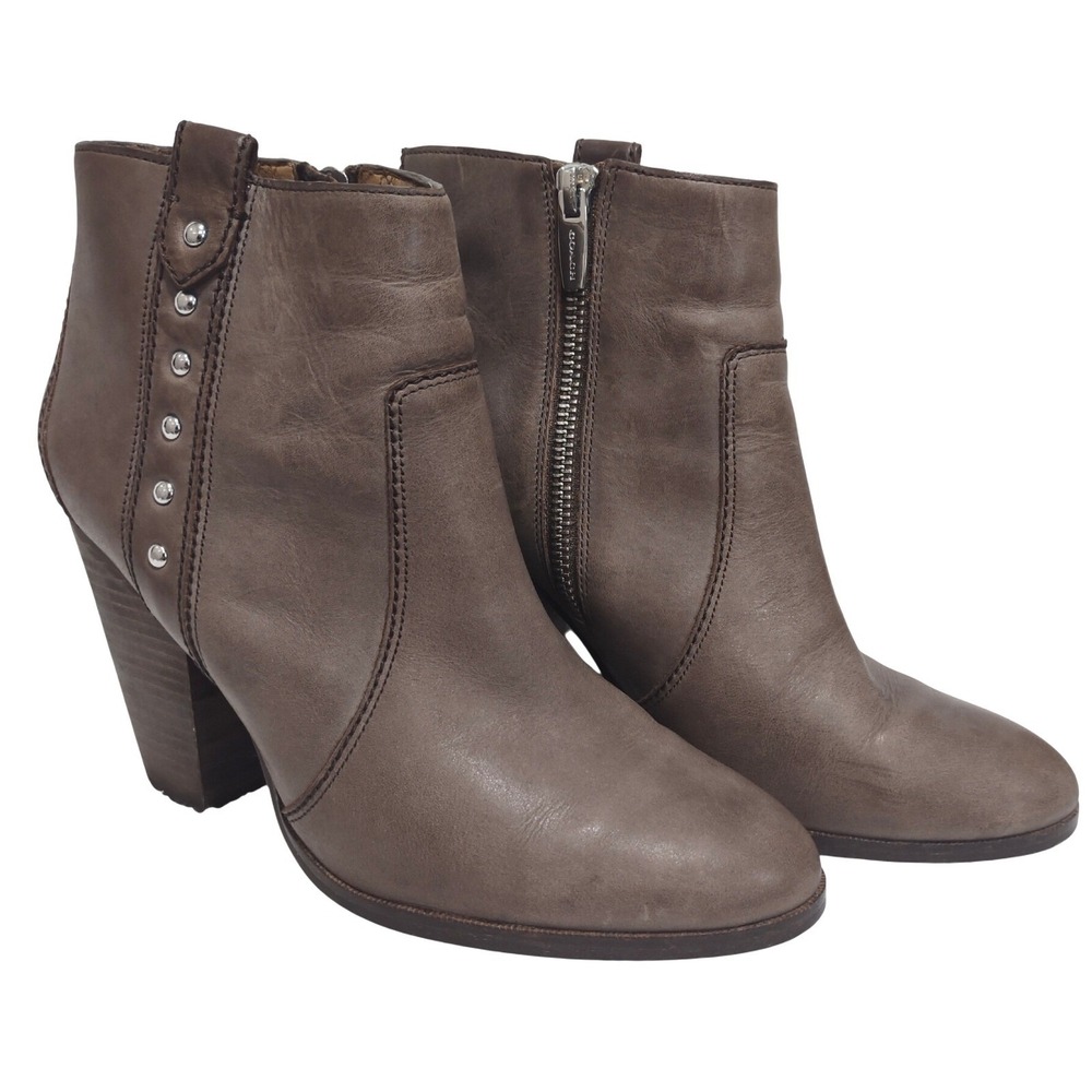 EUC COACH HAVEN Brown Leather Heeled Ankle Boots with Stud Detail